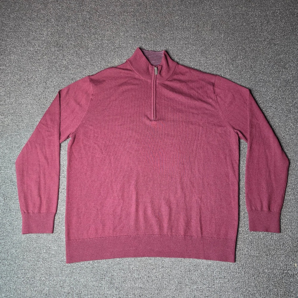 UNTUCKit 1/4 Zip Sweater Burgundy Mens XL Extra Fine Merino Wool Pullover Casual
